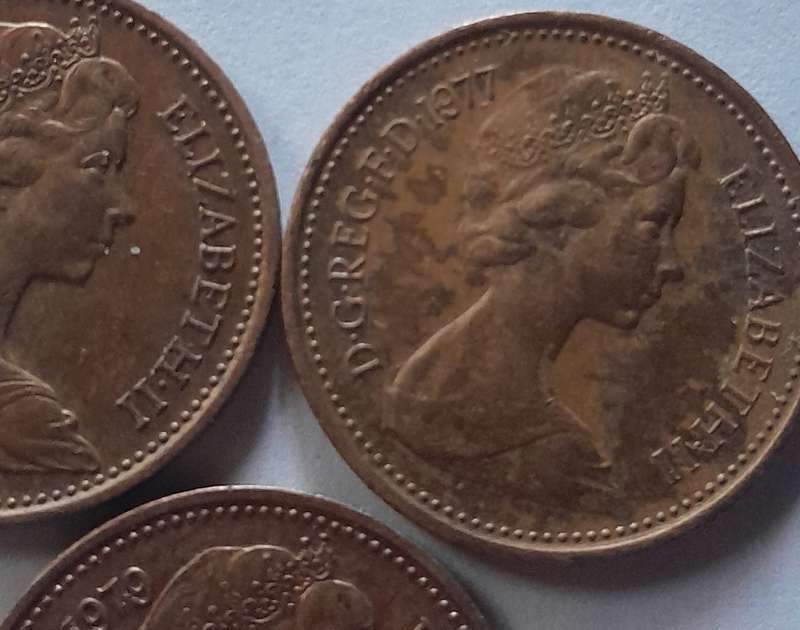 UK (British) 1 Penny Coins - 1977, 1978 and 1979