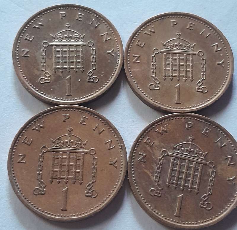 UK (British) 1 Penny Coins - 1971, 1973, 1878 and 1979