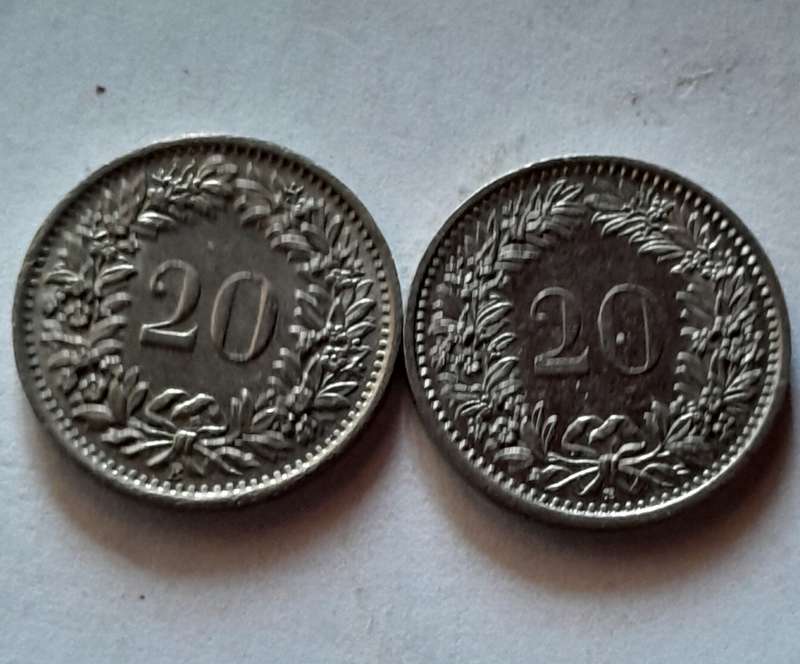 2 x 20 Rappen Coins / Switzerland 1969 and 2004