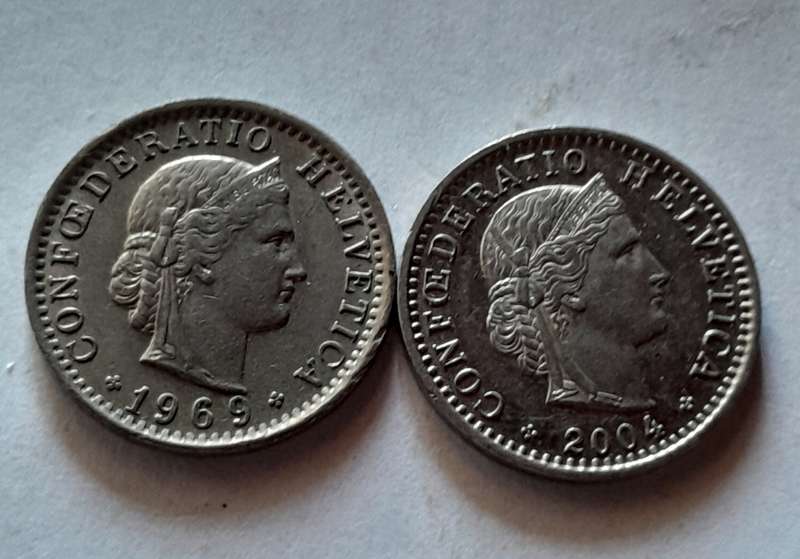 2 x 20 Rappen Coins / Switzerland 1969 and 2004