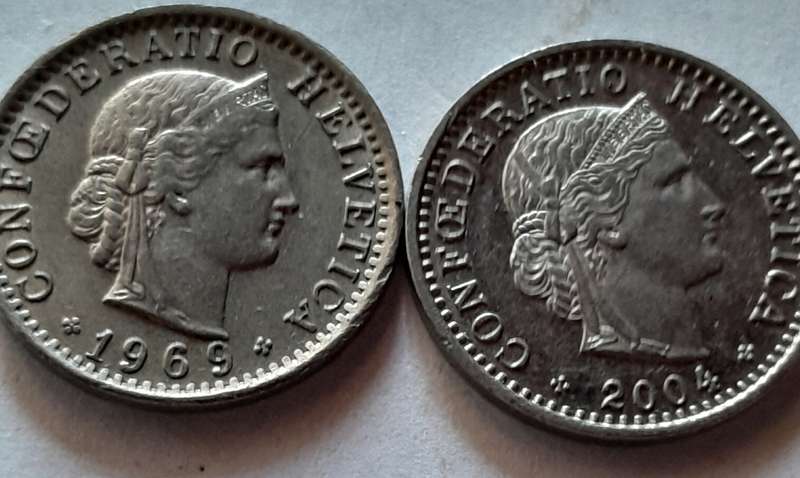 2 x 20 Rappen Coins / Switzerland 1969 and 2004