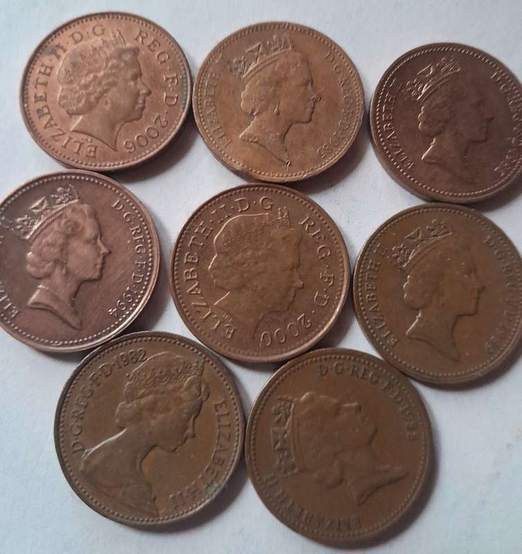 8 x UK (British) 1 Penny Coins
