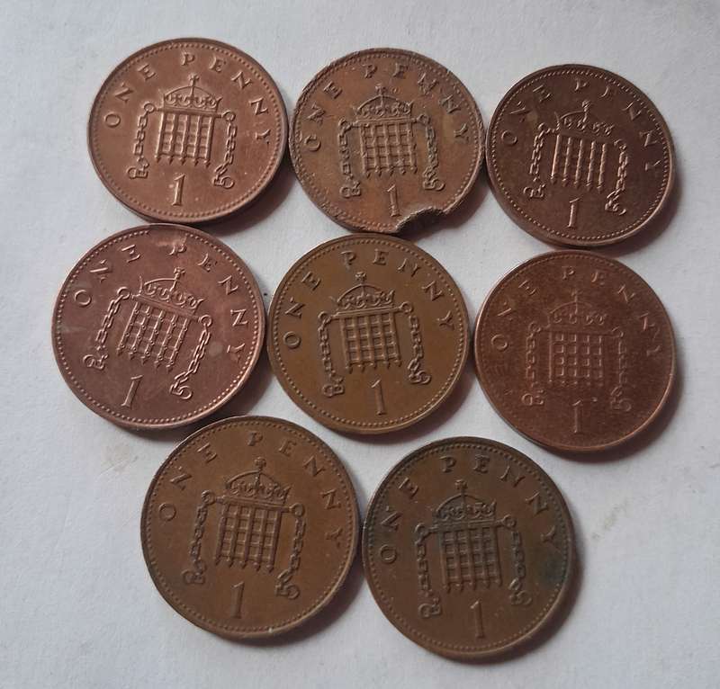 8 x UK (British) 1 Penny Coins