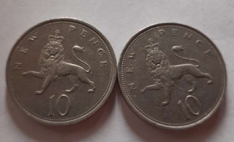 1974, 1975 10 New Pence Coins
