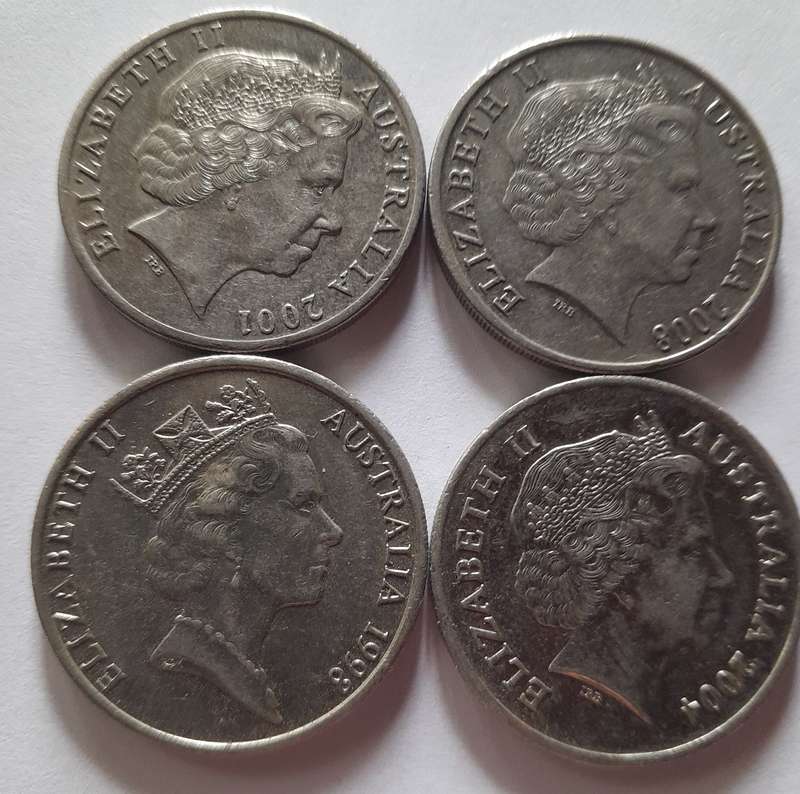 Australian 20  Cent Coins 1998, 2001, 2004 and 2008