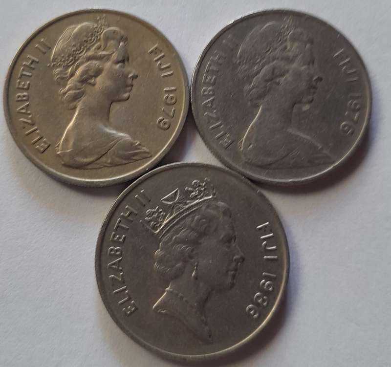 1976, 1979 and 1986 Fiji 10 Cent Coins