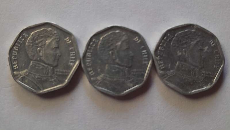 3 x 1 Peso Coins -  Chile 2012