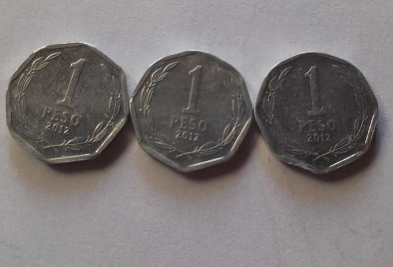 3 x 1 Peso Coins -  Chile 2012