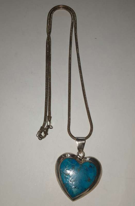 Sterling  Silver 925 Turquoise Heart Pendant Necklace