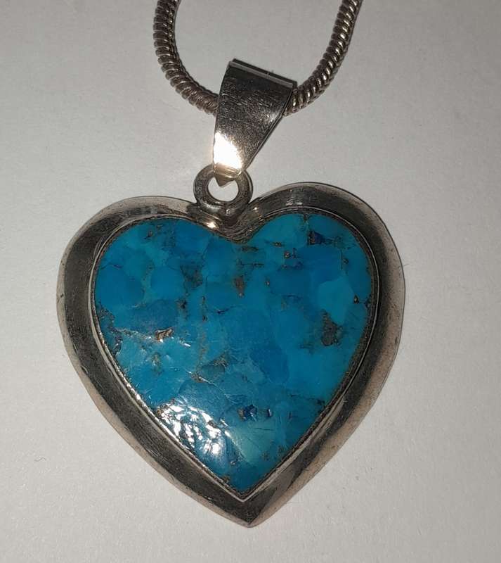 Sterling  Silver 925 Turquoise Heart Pendant Necklace