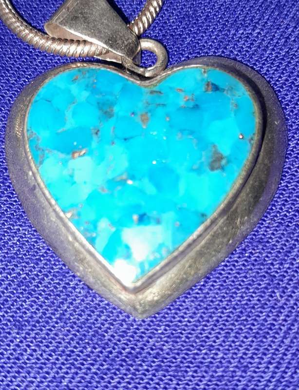 Sterling  Silver 925 Turquoise Heart Pendant Necklace