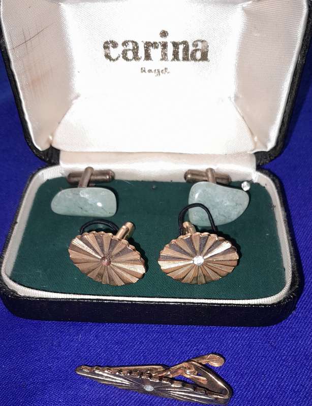 Vintage Cufflinks and  Tie clip plus small diamond chip?