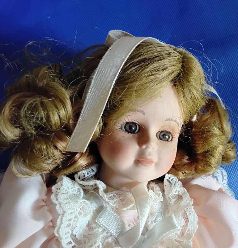 Small Vintage Porcelain Doll on Stand -Angela