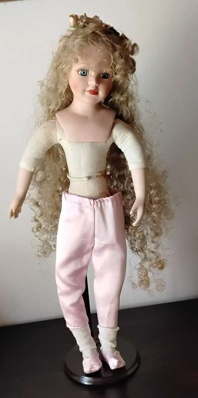 Large Vintage Porcelain Display Doll on Stand