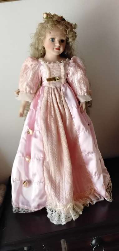 Large Vintage Porcelain Display Doll on Stand
