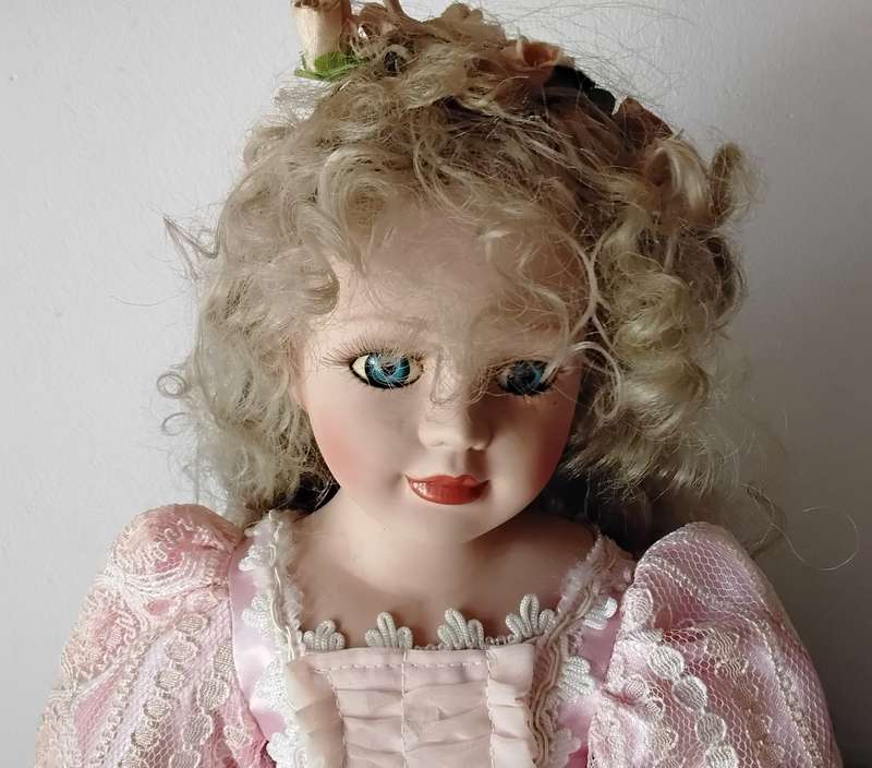Large Vintage Porcelain Display Doll on Stand