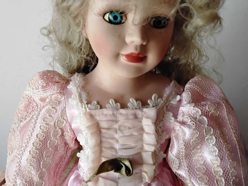 Large Vintage Porcelain Display Doll on Stand