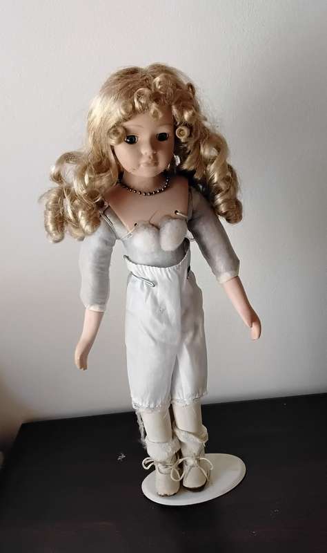 Vintage Porcelain Display Doll on Stand