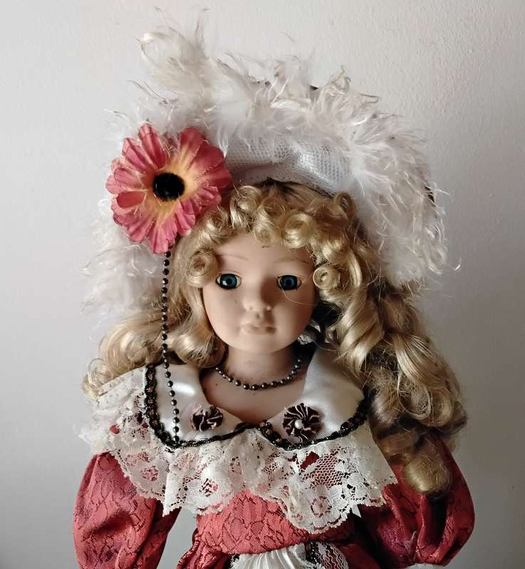 Vintage Porcelain Display Doll on Stand
