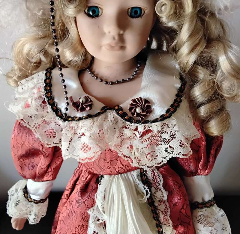 Vintage Porcelain Display Doll on Stand
