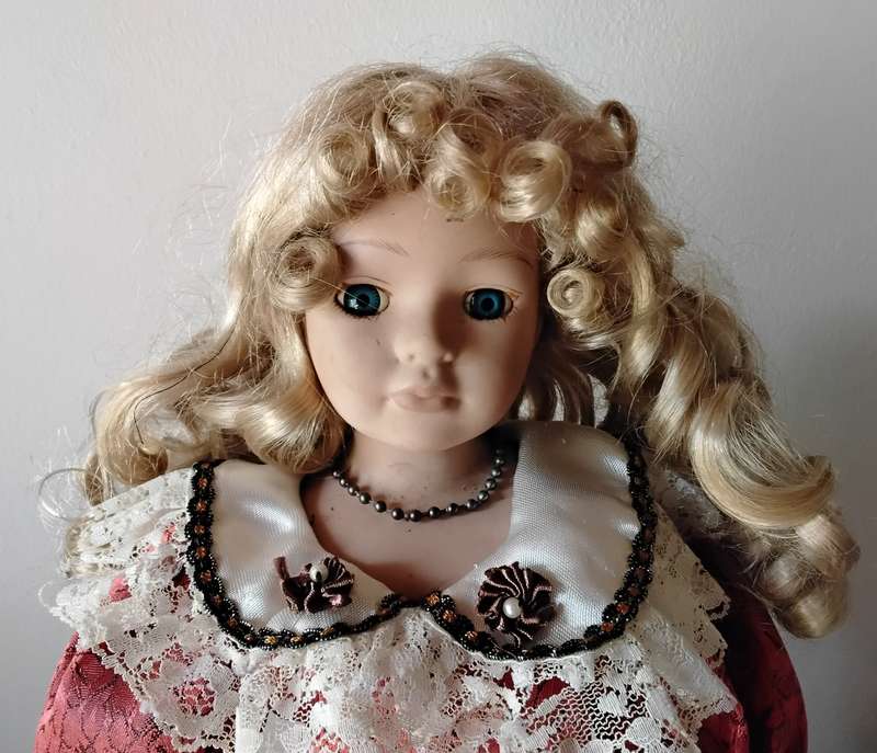Vintage Porcelain Display Doll on Stand