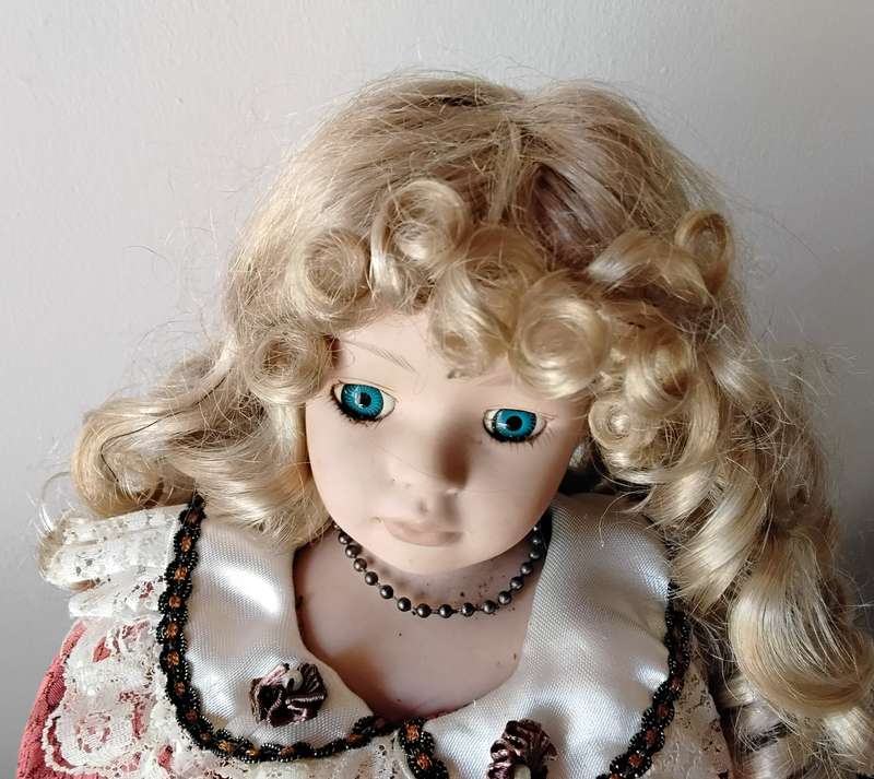 Vintage Porcelain Display Doll on Stand