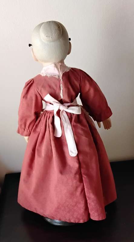 Vintage Granny Porcelain Doll on Wooden Stand