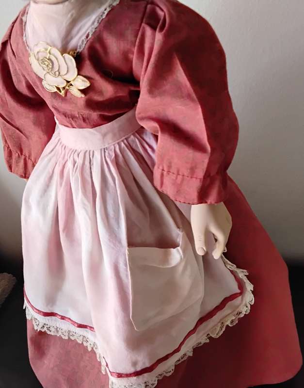 Vintage Granny Porcelain Doll on Wooden Stand