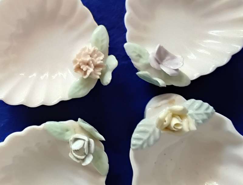 Vintage Hand Painted Cherub Pedestal Trinket Dish Plus Porcelain Trinket Dishes - Set of four