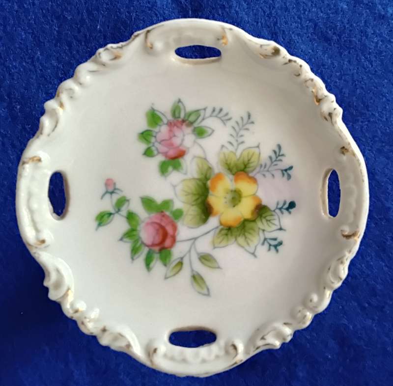 Vintage Hand Painted Cherub Pedestal Trinket Dish Plus Porcelain Trinket Dishes - Set of four