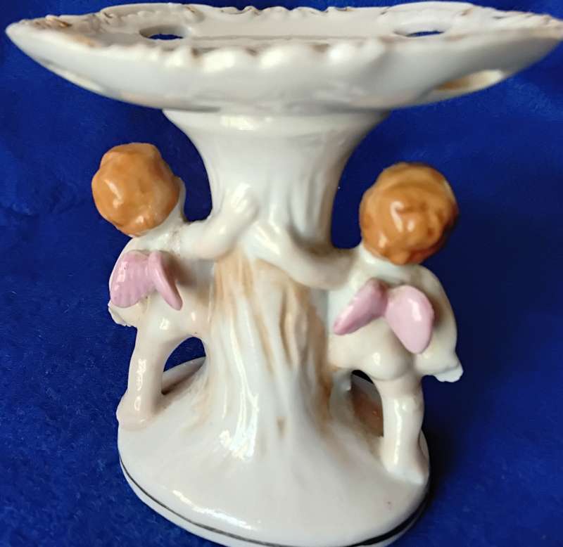 Vintage Hand Painted Cherub Pedestal Trinket Dish Plus Porcelain Trinket Dishes - Set of four