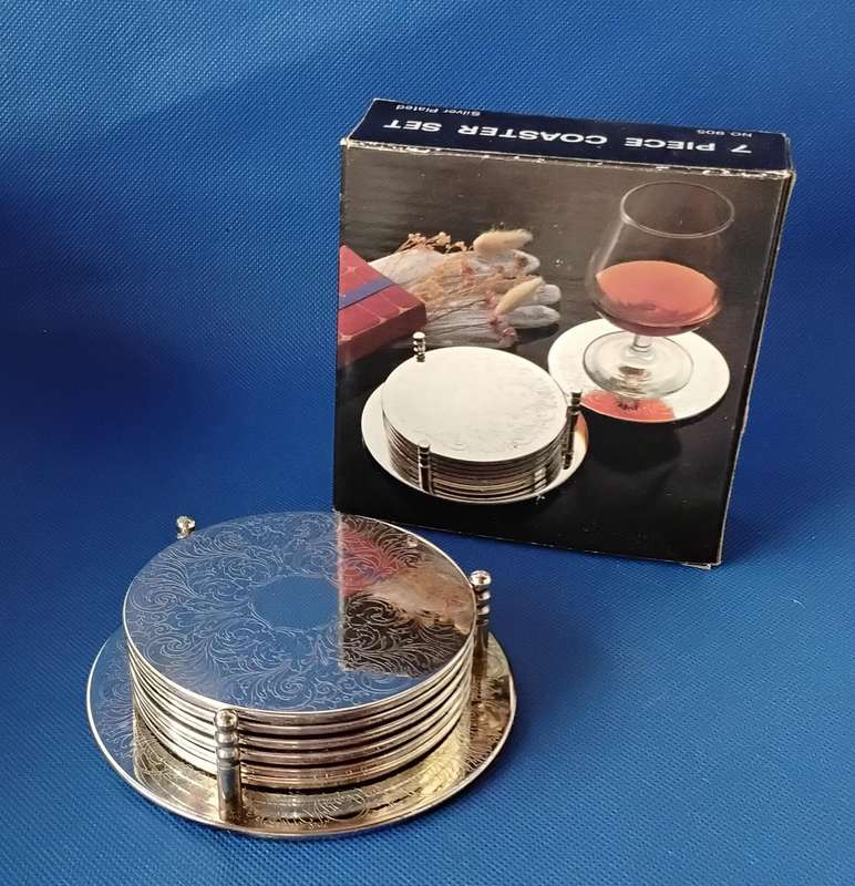Vintage 7 Piece Silver Plate Coaster Set
