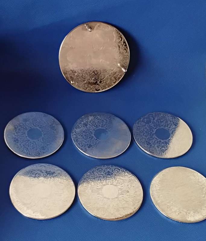 Vintage 7 Piece Silver Plate Coaster Set