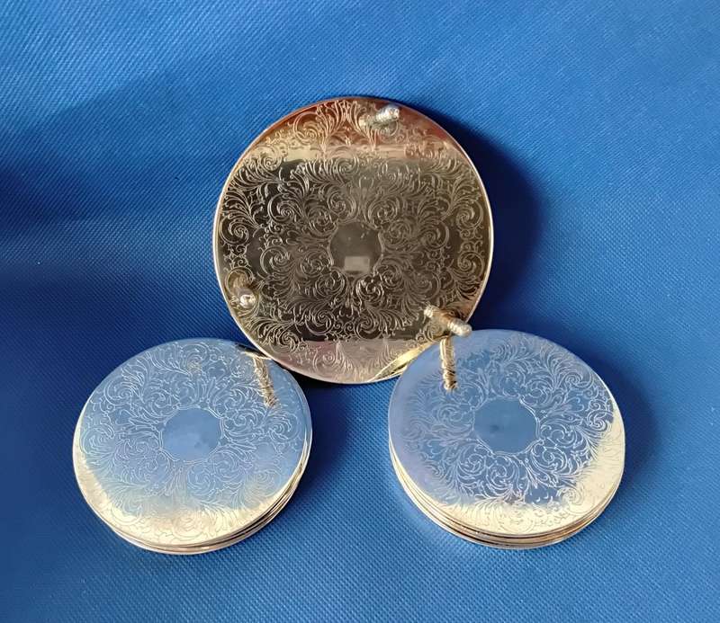 Vintage 7 Piece Silver Plate Coaster Set