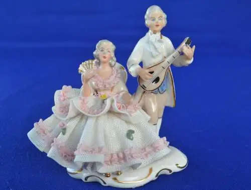 Vintage Sandizell  Hoffner & Co  Dresden Lace Porcelain Courting Couple Figurine - Germany