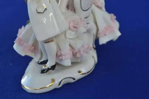 Vintage Sandizell  Hoffner & Co  Dresden Lace Porcelain Courting Couple Figurine - Germany