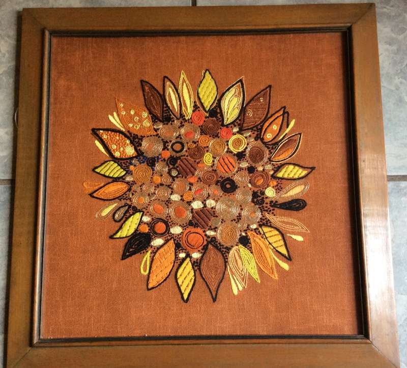 Retro Embroidery Art - Framed behind Glass