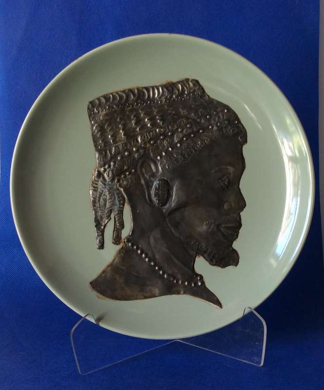 Metal Sheet Repousse Art on Poole Pottery Cameo plate