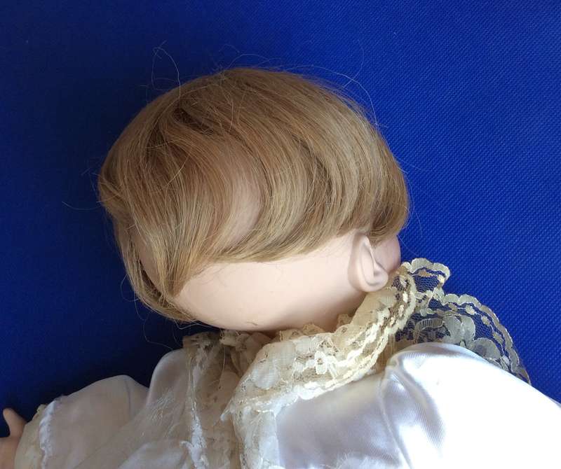 Sleeping Baby Porcelain Doll in Victorian style Dress and Bonnet