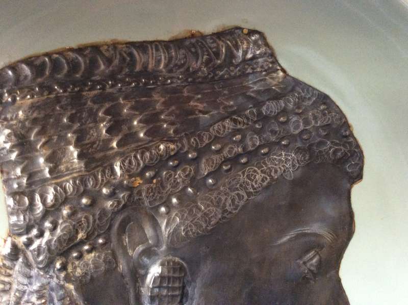 Metal Sheet Repousse Art on Poole Pottery Cameo plate