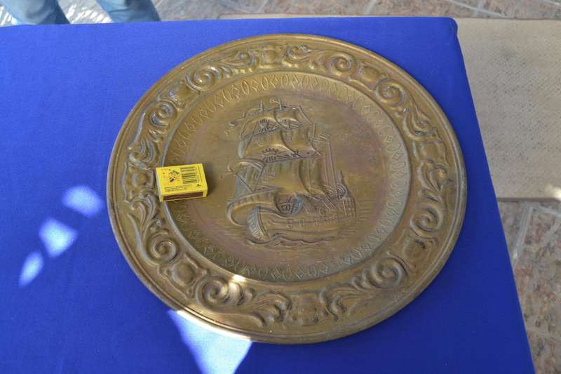 Vintage Embossed Brass Decorative Wall Plate - Tall Ship