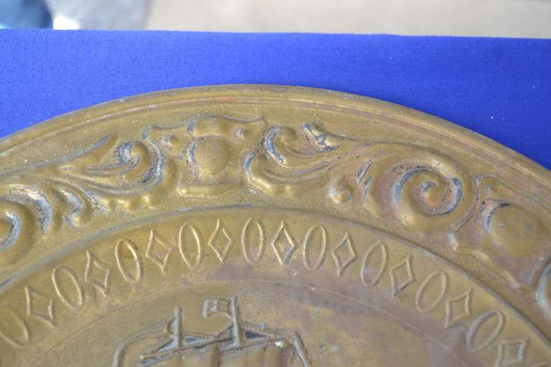Vintage Embossed Brass Decorative Wall Plate - Tall Ship