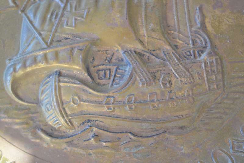 Vintage Embossed Brass Decorative Wall Plate - Tall Ship