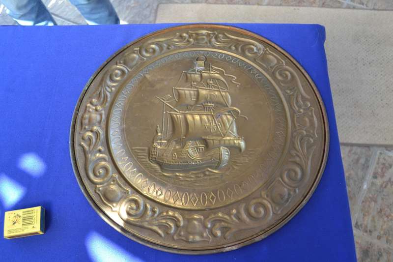 Vintage Embossed Brass Decorative Wall Plate - Tall Ship