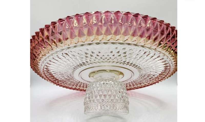 Indiana Glass Diamond Point  Ruby Red Band Cake Stand c1960's