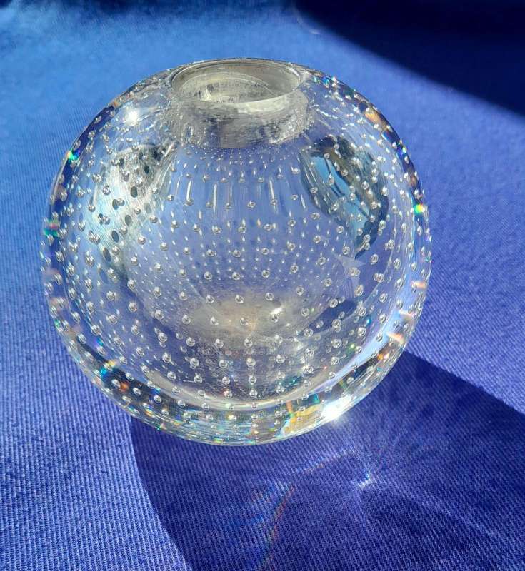 Leerdam Spijkerbol Ball Shaped Bullicante Art Glass Vase