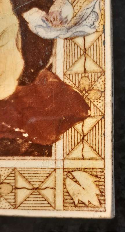 Antique Victorian  Print and Tint Floral Wall Tile