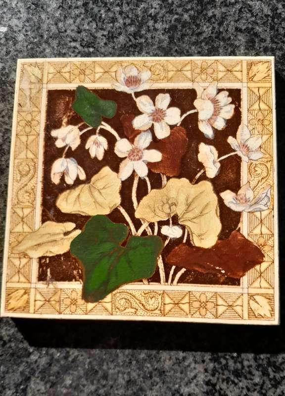 Antique Victorian  Print and Tint Floral Wall Tile