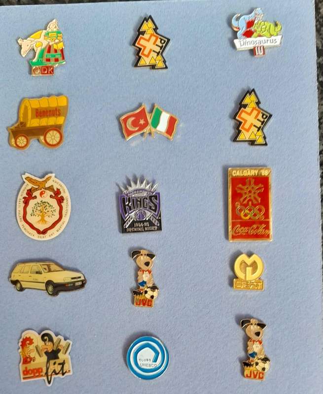 Vintage Assorted Collectable Enamel Lapel Pins 15 Pieces - Framed