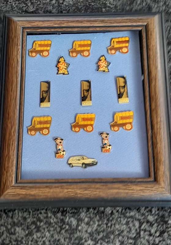 Vintage Assorted Collectable Enamel Lapel Pins 14 Pieces - Framed